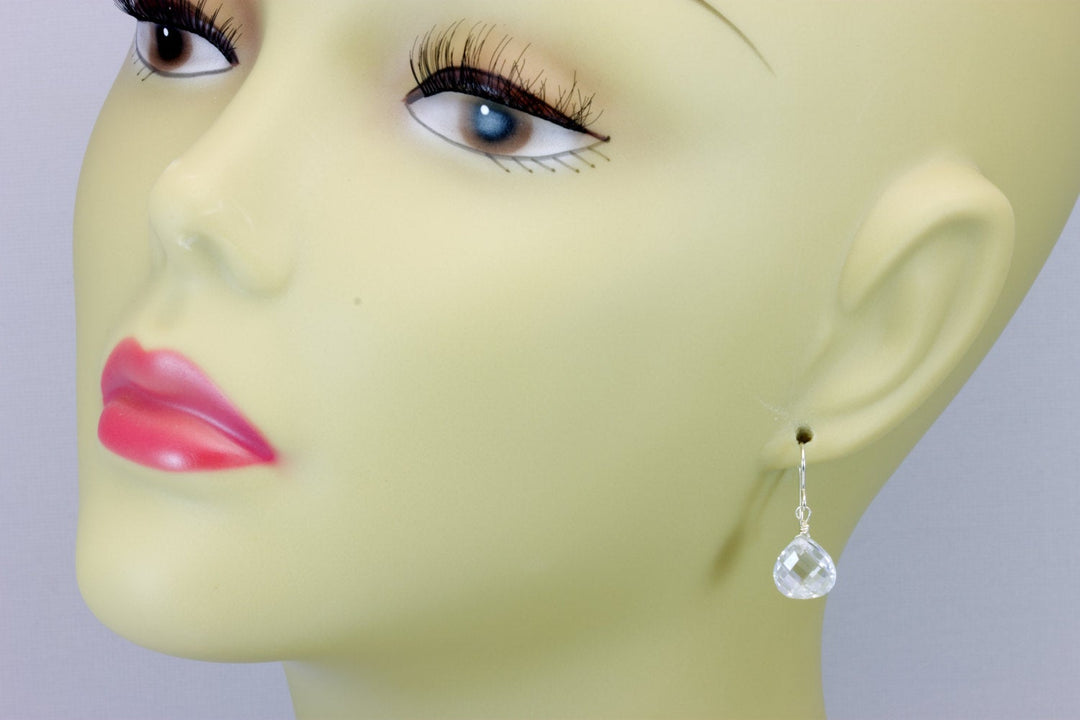 Clear Cubic Zirconia Earrings Heart Cut Sim Diamond AAA CZ  Sterling Silver or 14k Solid Gold or Filled Faceted Simple Dangle Drops Dainty