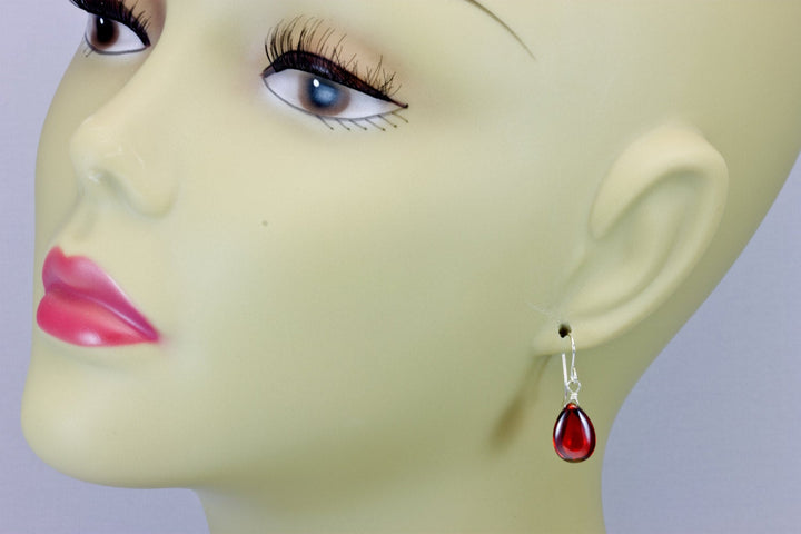Garnet Red Cubic Zirconia Earrings Teardrop AAA CZ Smooth Sterling Silver or 14k Solid Gold or Filled Pear Simple Dainty Daily Wear Rich Red