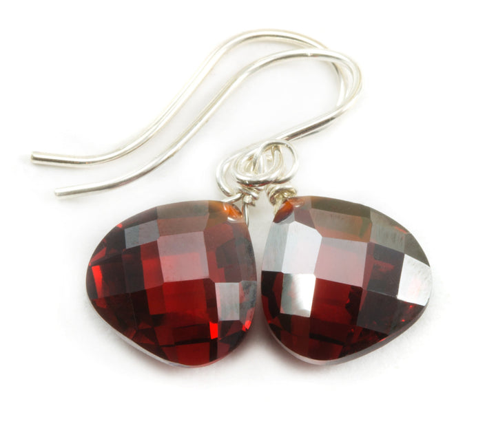 Garnet Red Cubic Zirconia Earrings Teardrop AAA CZ Heart Sterling Silver or 14k Solid Gold or Filled Simple Dainty lightweight Drops