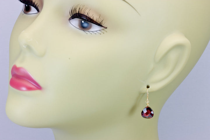 Garnet Red Cubic Zirconia Earrings Teardrop AAA CZ Heart Sterling Silver or 14k Solid Gold or Filled Simple Dainty lightweight Drops