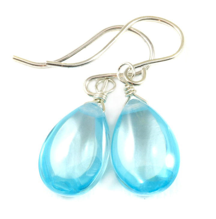 Aquamarine Cubic Zirconia Earrings Smooth Aqua Blue AAA CZ 14k Solid Gold or Filled or Sterling Silver Dainty Pear Teardrops Soft Blue