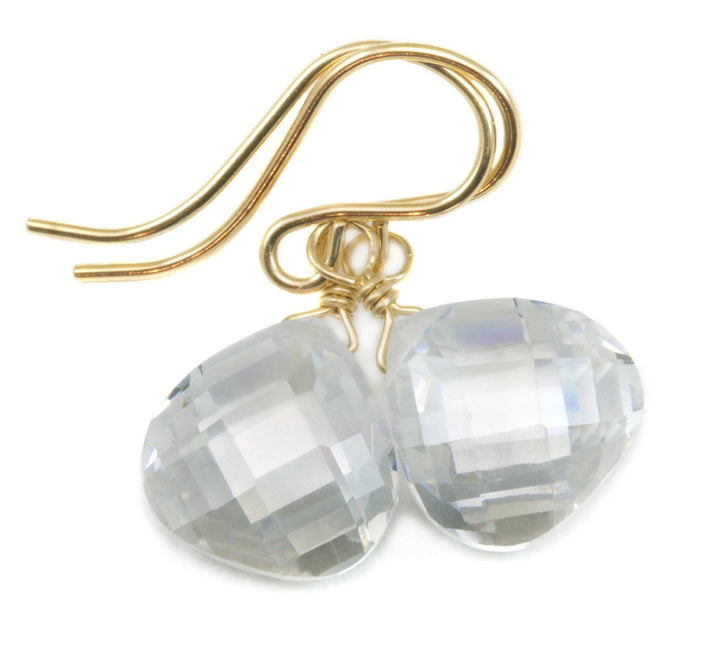 Clear Cubic Zirconia Earrings Heart Cut Sim Diamond AAA CZ  Sterling Silver or 14k Solid Gold or Filled Faceted Simple Dangle Drops Dainty