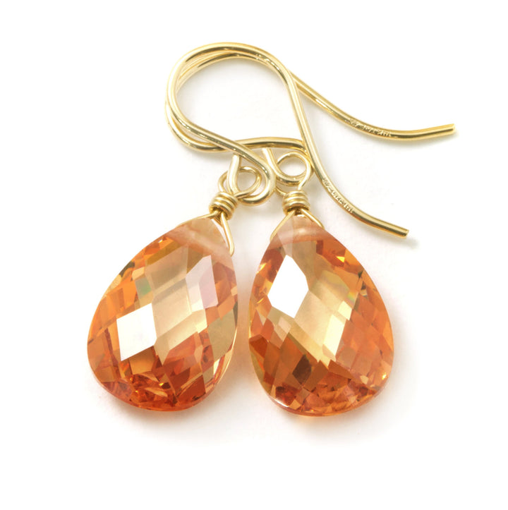 Champagne Cognac Cubic Zirconia Earrings Faceted Pear AAA CZ 14k Solid Gold or Filled or Sterling Silver Sim Diamond Dainty Classic Drops