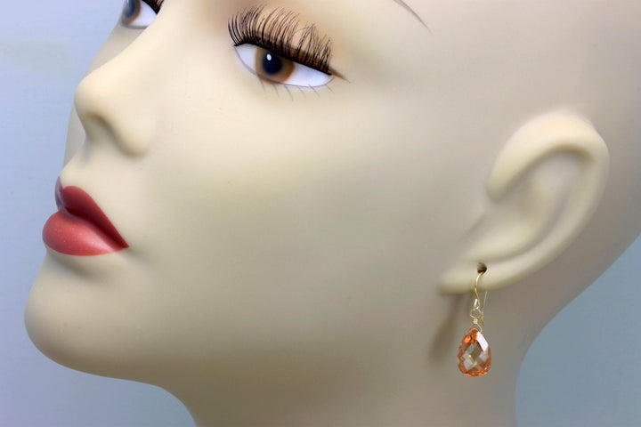 Champagne Cognac Cubic Zirconia Earrings Faceted Pear AAA CZ 14k Solid Gold or Filled or Sterling Silver Sim Diamond Dainty Classic Drops