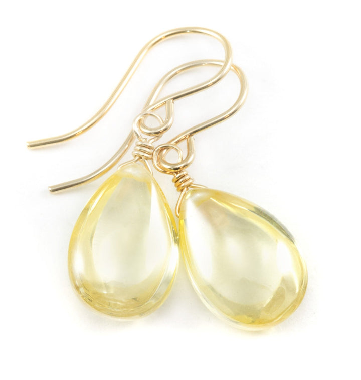 Champagne Soft Yellow Cubic Zirconia Earrings Teardrop AAA CZ Smooth Sterling Silver or 14k Solid Gold or Filled Sim Diamond Simple Drops