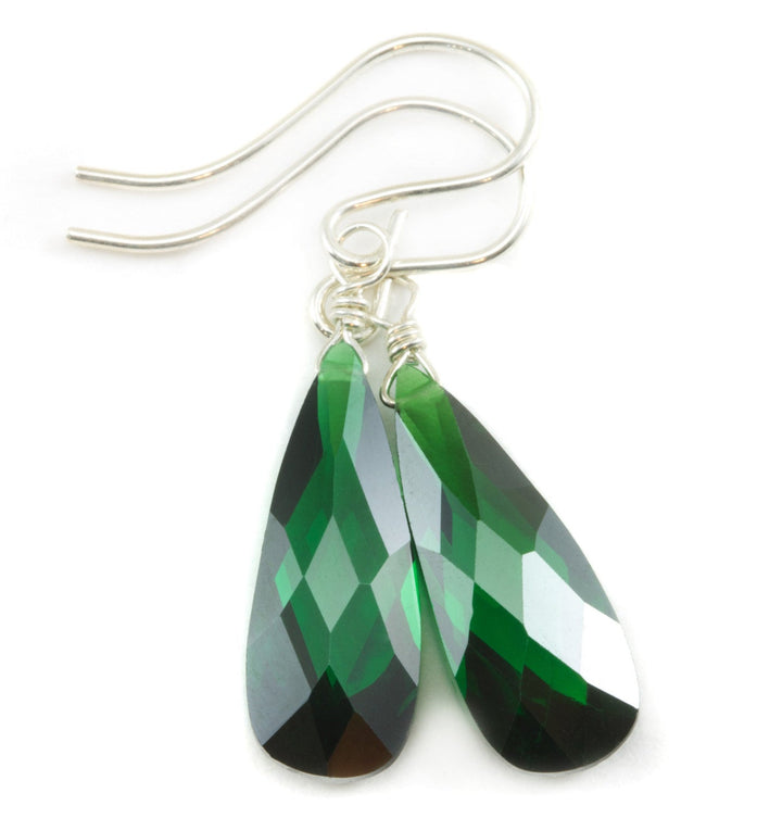 Emerald Green Cubic Zirconia Earrings Long Teardrop AAA CZ  Sterling Silver or 14k Solid Gold or Filled Faceted Simple Contemporary Drops