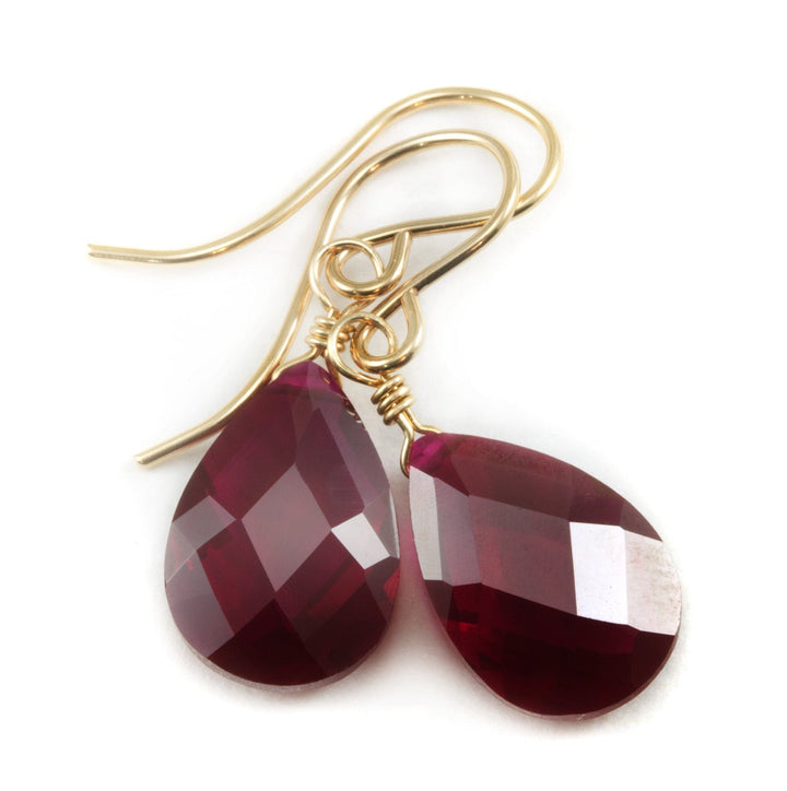 Red Ruby Cubic Zirconia Earrings Faceted Teardrop AAA CZ  Sterling Silver or 14k Solid Gold or Filled Deep Crimson Pear Simple Dainty Drop