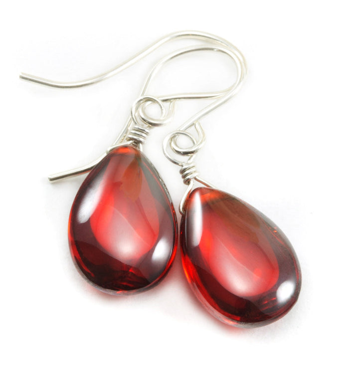 Garnet Red Cubic Zirconia Earrings Teardrop AAA CZ Smooth Sterling Silver or 14k Solid Gold or Filled Pear Simple Dainty Daily Wear Rich Red