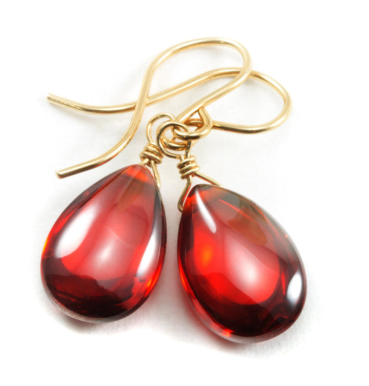 Garnet Red Cubic Zirconia Earrings Teardrop AAA CZ Smooth Sterling Silver or 14k Solid Gold or Filled Pear Simple Dainty Daily Wear Rich Red