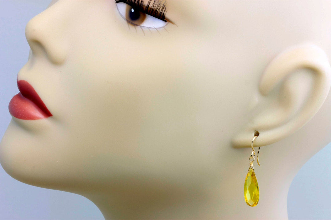 Canary Yellow Cubic Zirconia Earrings AAA CZ  Long Dangle 14k solid gold or filled or Sterling Silver Everyday dainty drops faceted simple