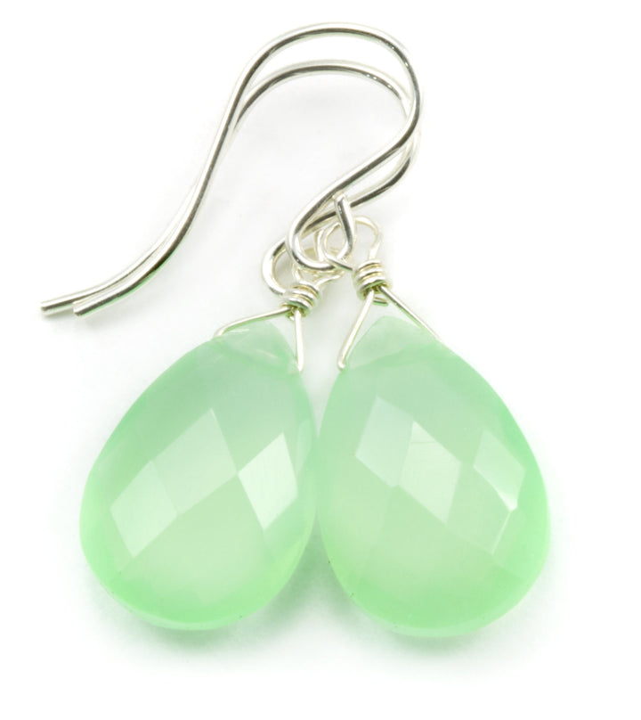 Green Chalcedony Earrings Soft Pale Teardrop AAA Pear Shaped Faceted 14k Solid Gold or Filled or Sterling Silver Natural Simple Drops