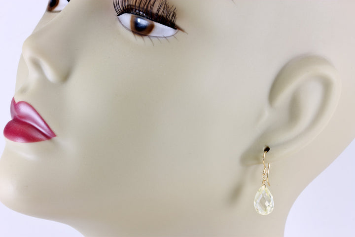 Pale Yellow Champagne Cubic Zirconia Sim Diamond Earrings CZ AAA  Sterling Silver or 14k Solid Gold or Filled Facet Pear simple dainty drops