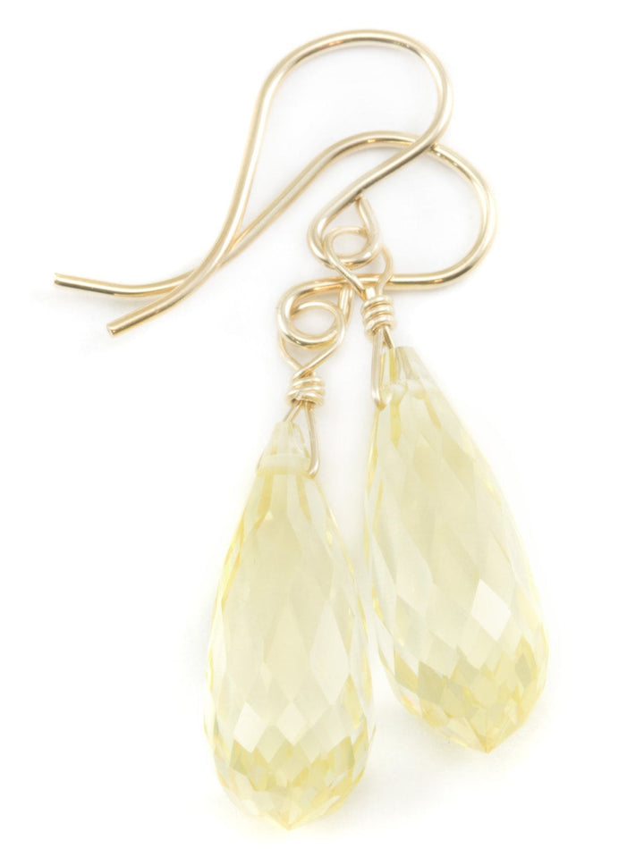 Canary Yellow or Champagne Earrings Cubic Zirconia AAA CZ  Long Dangle 14k solid gold or filled or Sterling Silver Sim Diamond Briolettes