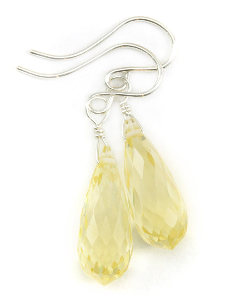Canary Yellow or Champagne Earrings Cubic Zirconia AAA CZ  Long Dangle 14k solid gold or filled or Sterling Silver Sim Diamond Briolettes