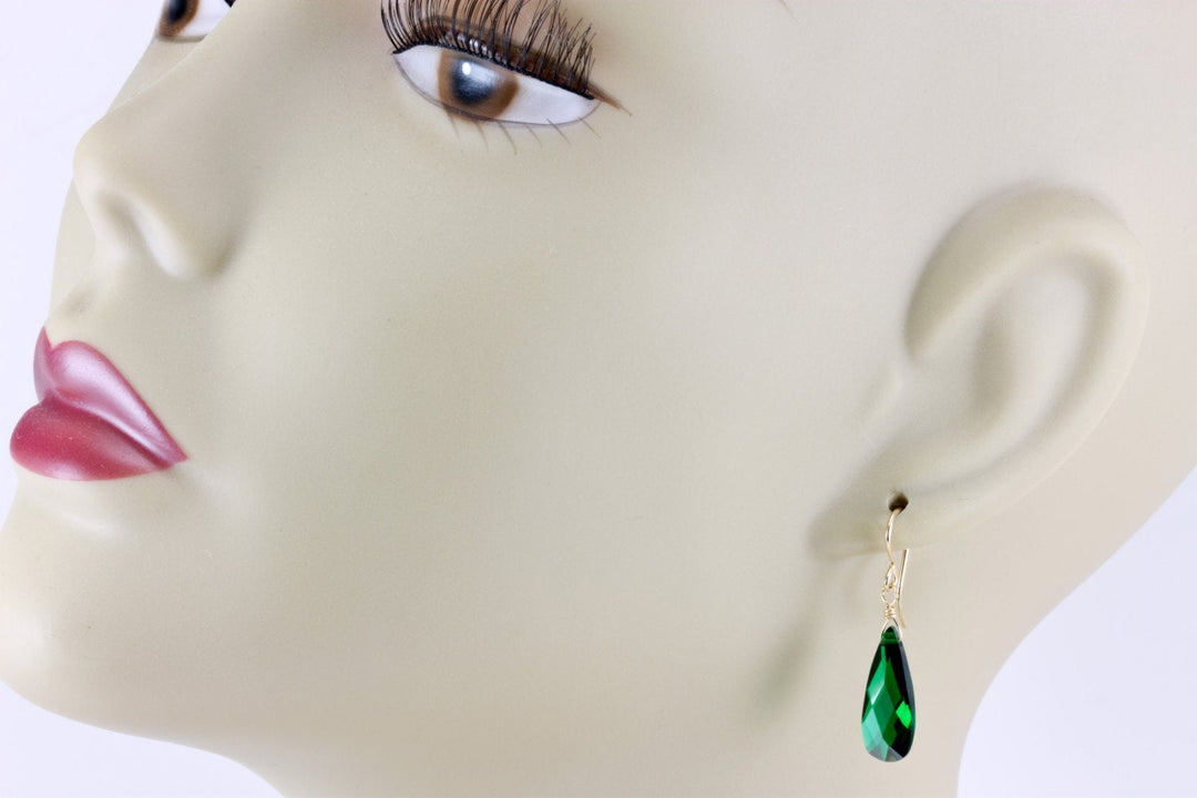 Emerald Green Cubic Zirconia Earrings Long Teardrop AAA CZ  Sterling Silver or 14k Solid Gold or Filled Faceted Simple Contemporary Drops