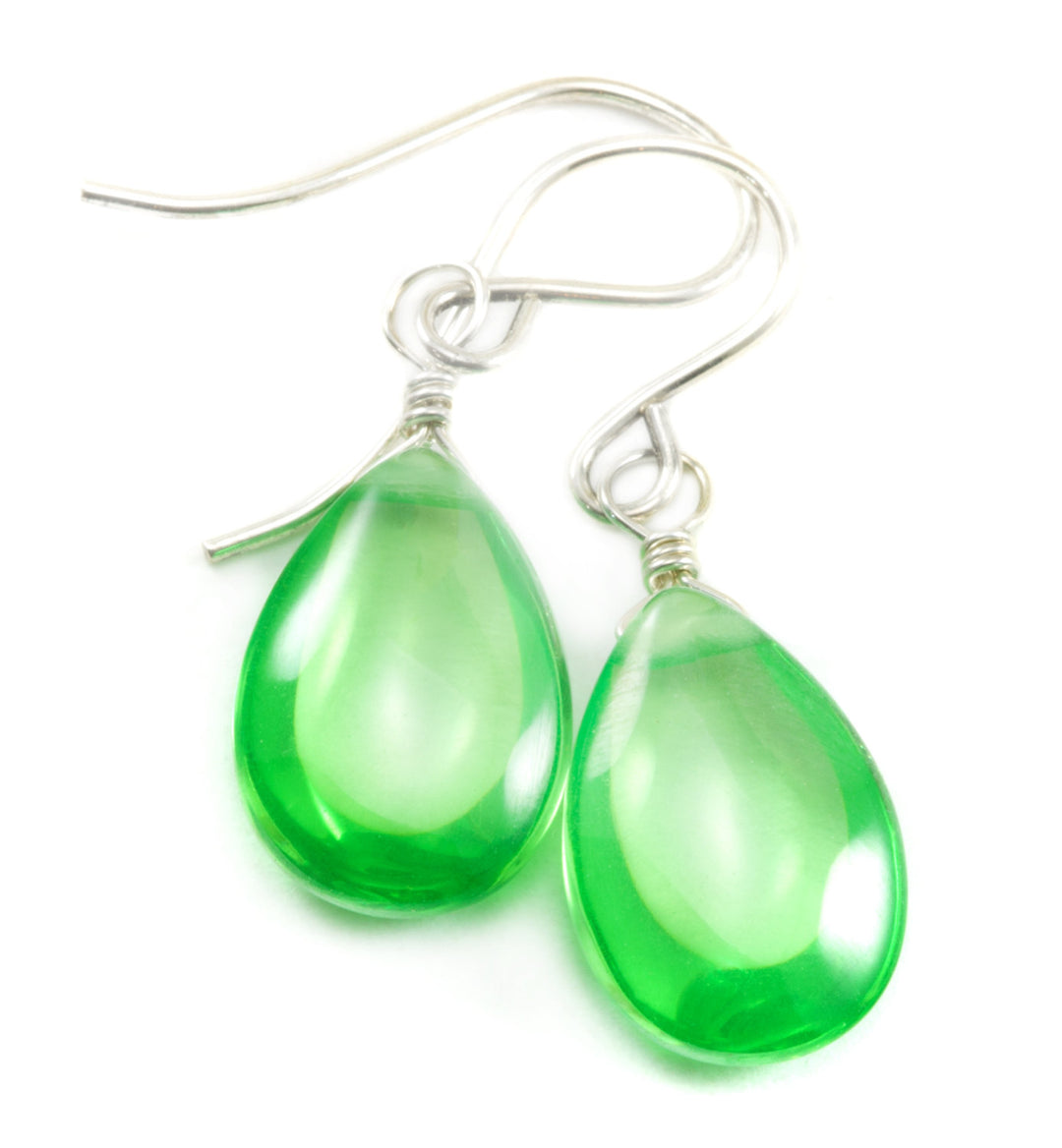 Peridot Green Cubic Zirconia Earrings Smooth Teardrop AAA CZ  Sterling Silver or 14k Solid Gold or Filled Simple Pear Shaped Drops Classic