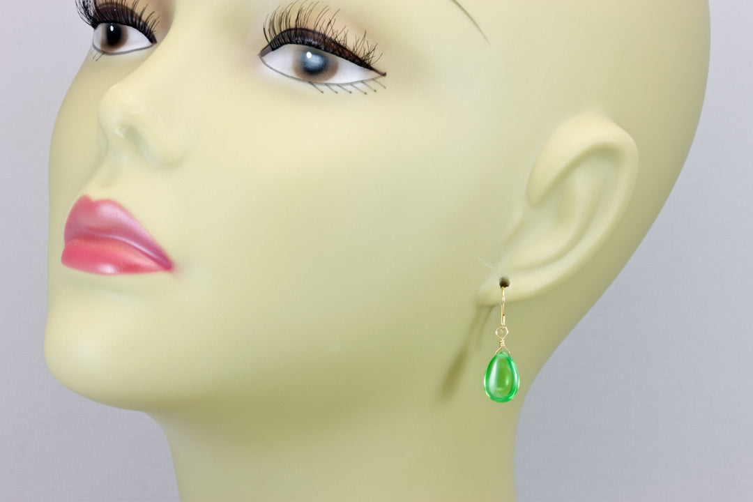 Peridot Green Cubic Zirconia Earrings Smooth Teardrop AAA CZ  Sterling Silver or 14k Solid Gold or Filled Simple Pear Shaped Drops Classic