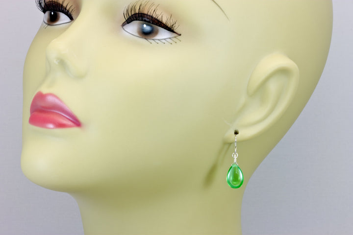 Peridot Green Cubic Zirconia Earrings Smooth Teardrop AAA CZ  Sterling Silver or 14k Solid Gold or Filled Simple Pear Shaped Drops Classic