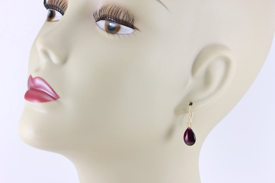 Red Ruby Cubic Zirconia Earrings Smooth Teardrop AAA CZ  Sterling Silver or 14k Solid Gold or Filled Deep Red Basic Simple Pear Dainty Drops