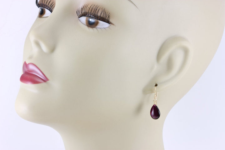 Red Ruby Cubic Zirconia Earrings Smooth Teardrop AAA CZ  Sterling Silver or 14k Solid Gold or Filled Deep Red Basic Simple Pear Dainty Drops