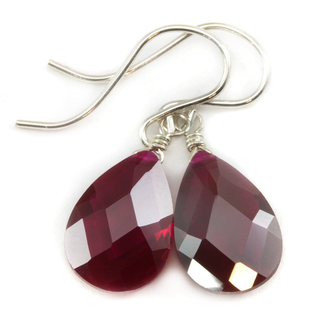 Red Ruby Cubic Zirconia Earrings Faceted Teardrop AAA CZ  Sterling Silver or 14k Solid Gold or Filled Deep Crimson Pear Simple Dainty Drop