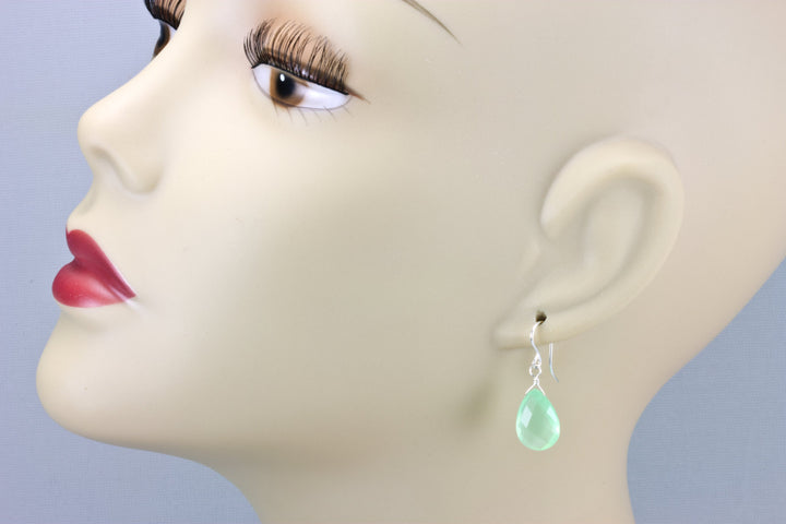 Green Chalcedony Earrings Soft Pale Teardrop AAA Pear Shaped Faceted 14k Solid Gold or Filled or Sterling Silver Natural Simple Drops
