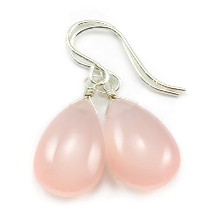 Pink Chalcedony Earrings 14k Solid Gold or  Filled or Sterling Silver Smooth Natural Pear Soft Pale Light Pink Dainty Simple Classic drops