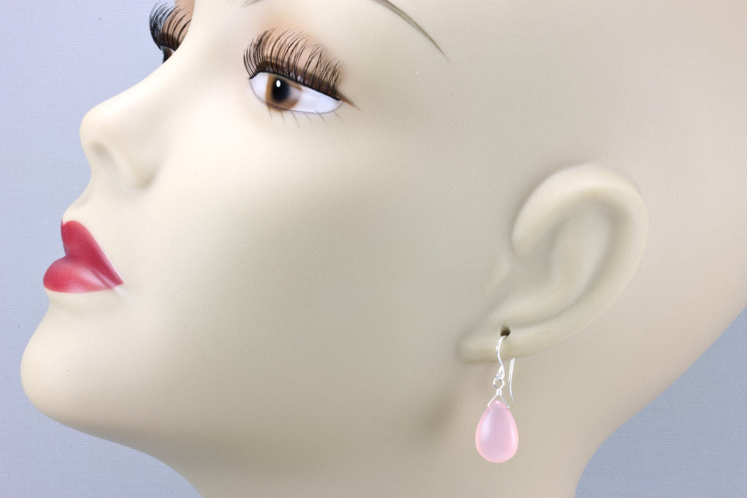 Pink Chalcedony Earrings 14k Solid Gold or  Filled or Sterling Silver Smooth Natural Pear Soft Pale Light Pink Dainty Simple Classic drops