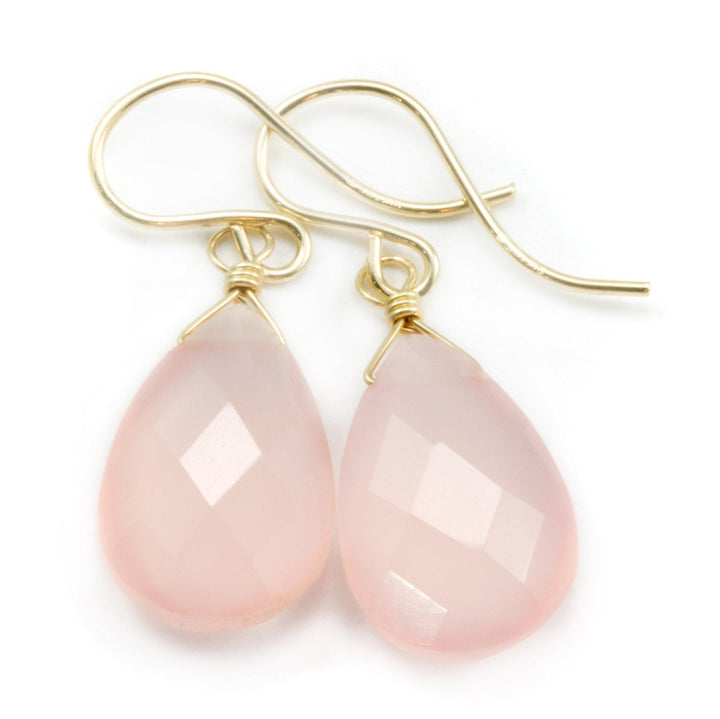 Pink Chalcedony Earrings Sterling Silver or 14k Solid Gold or Filled Faceted Teardrop Faceted Pear Briolette Pale Light Soft Natural Classic