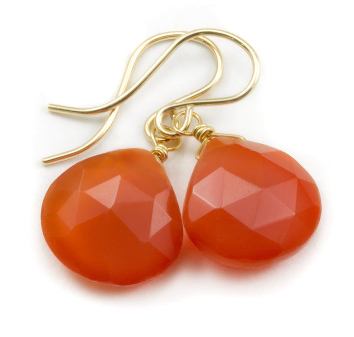 Carnelian Earrings Natural Orange Faceted Heart Drop Sterling silver or 14k Solid Gold or Filled Earthy Orange Chalcedony Basic simple