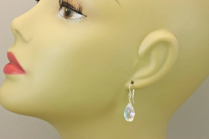 Mystic Clear Rainbow Quartz Earrings Pear Teardrop Faceted 14k Solid Gold or Filled or Sterling Silver Irisedescent colors simple drops - Spyglass Designs