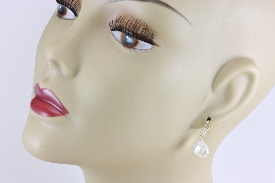 Crystal Clear Quartz Earrings Sterling Silver or 14k Solid Gold or Filled Heart Teardrop Dangle Faceted Simple Natural Dainty Everyday Drops