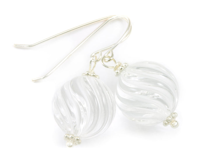 Clear Quartz Earrings Sterling Silver or 14k Solid Gold or Filled  Fancy Cut Smooth Natural Quartz Swirl Cut Round Beaded Accent Drops