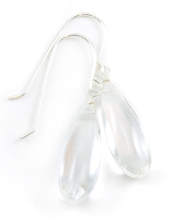 Crystal Clear Quartz Earrings Long Smooth Teardrop Drops 14k Solid Gold or Filled or Sterling Silver Pear Shape Puffed Drops Classic