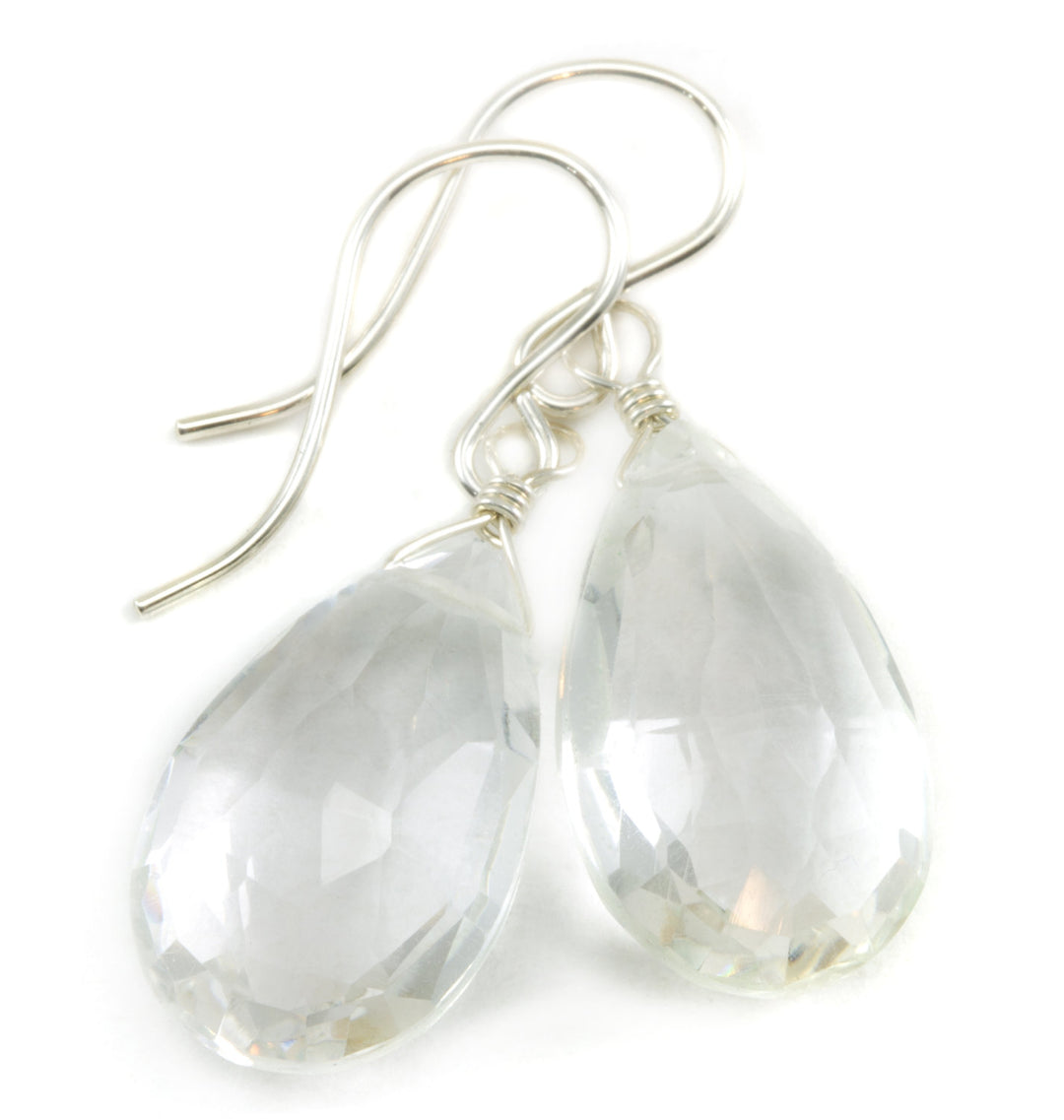 Crystal Clear Quartz Earrings Sterling Silver or 14k Solid Gold or Filled Faceted Large Pear Teardrops Classic Simple Everyday Neutral Drops