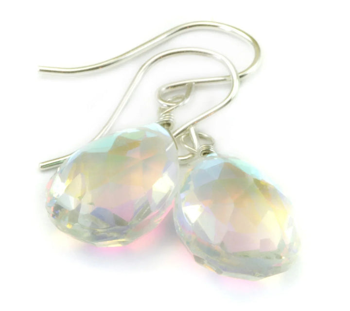 Mystic Clear Rainbow Quartz Earrings Pear Teardrop Faceted 14k Solid Gold or Filled or Sterling Silver Irisedescent colors simple drops - Spyglass Designs