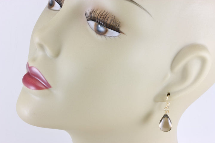Smoky Quartz Earrings Sterling Silver or 14k Solid Gold or Filled Smooth Pear Briolette Smokey Teardrops Classic Simple Neutral Natural Drop