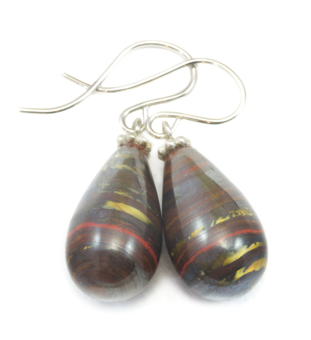 Tiger's Iron Eye Earrings Red Jasper Smooth Fat Simple Teardrop dangle Sterling Silver or 14k Solid Gold or Filled Real Natural Simple Drops