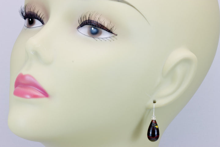 Tiger's Iron Eye Earrings Red Jasper Smooth Fat Simple Teardrop dangle Sterling Silver or 14k Solid Gold or Filled Real Natural Simple Drops