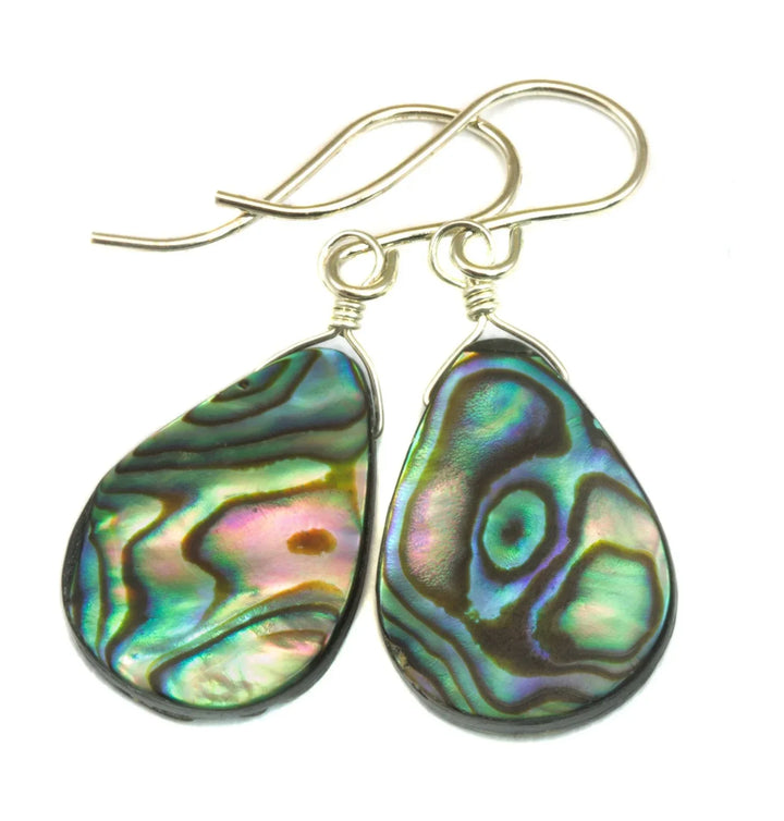 Abalone Paua Shell Teardrop Earrings Natural Peacock Colors 14k Solid Gold or Filled or Sterling Silver Iridescent Colors MOP Drops - Spyglass Designs