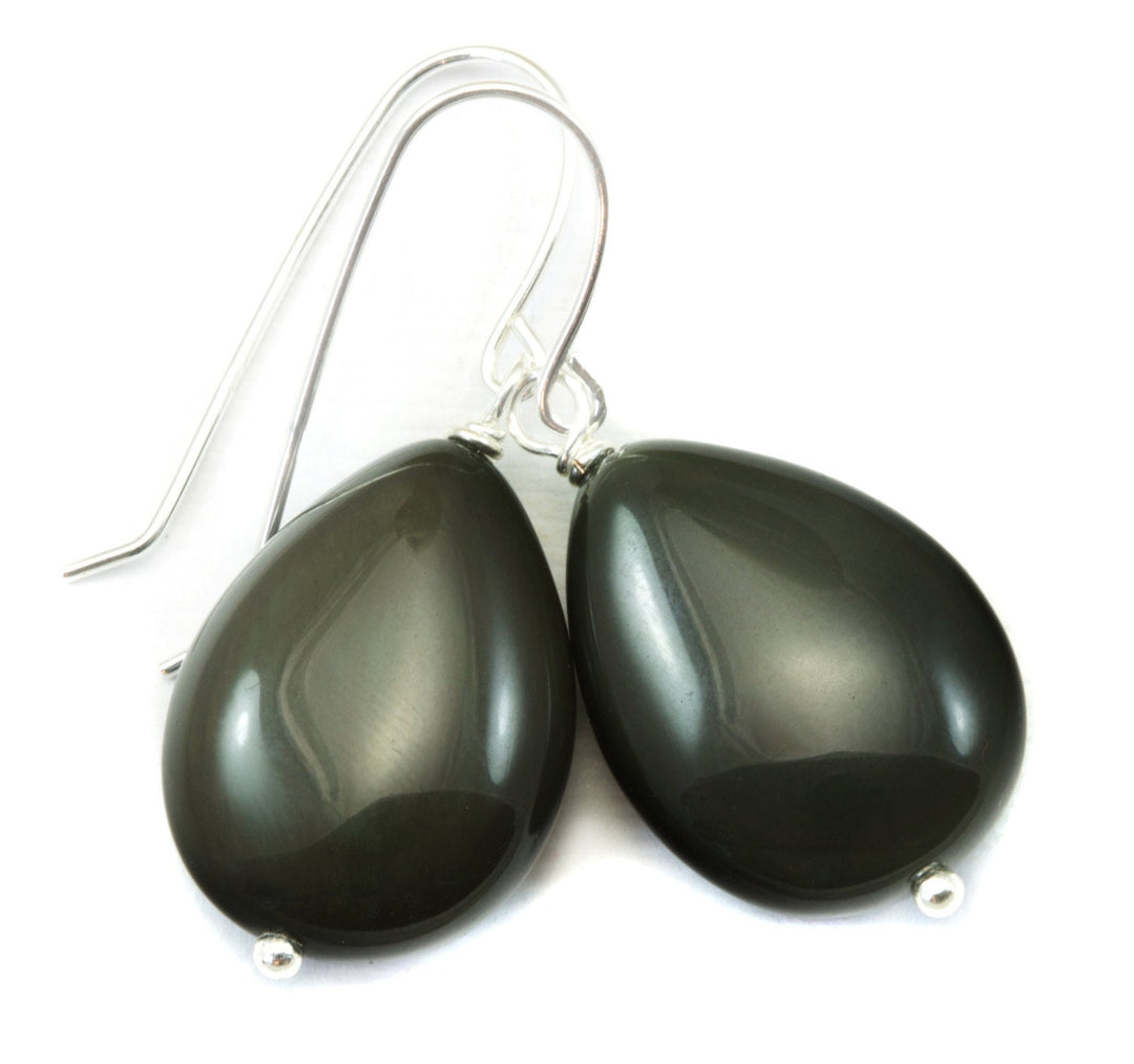 Rainbow Obsidian Earrings Rounded Teardrops Smooth Drop Sterling Silver or 14k solid Gold or Filled Real Natural Simple Puffed Classic Drops