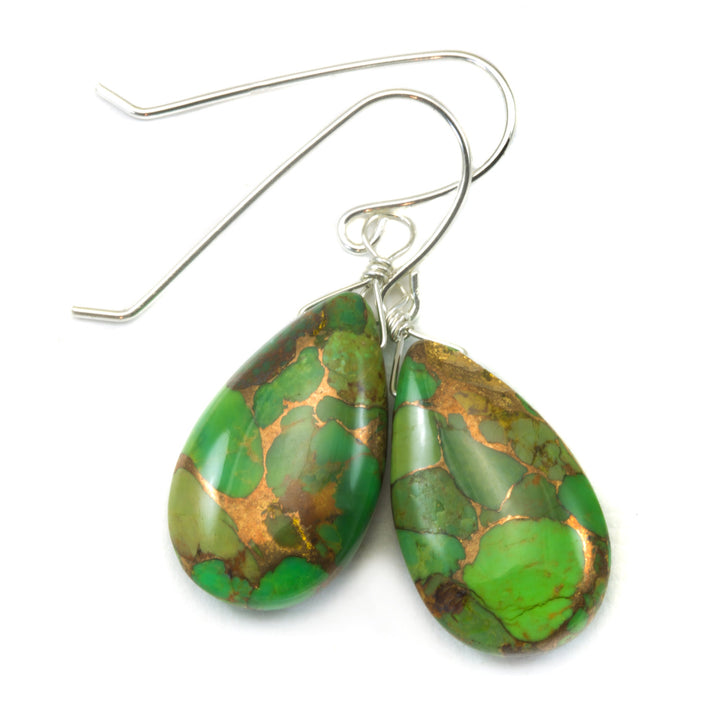 Copper Tuquoise Earrings Green Smooth Large Long Mosaic Unique 14k Solid Yellow Gold or filled or Sterling Silver Rare  Spyglass Designs
