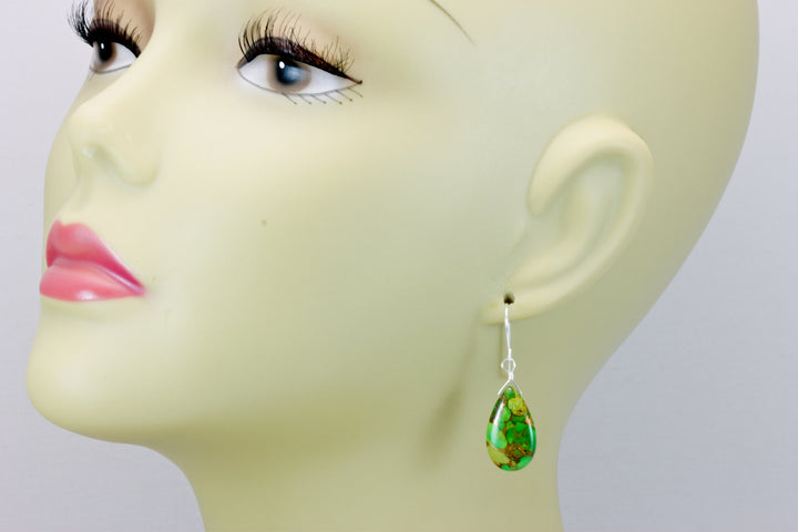 Copper Tuquoise Earrings Green Smooth Large Long Mosaic Unique 14k Solid Yellow Gold or filled or Sterling Silver Rare  Spyglass Designs