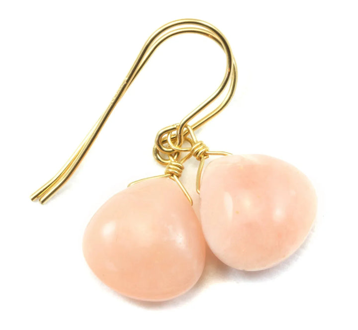 Pink Opal Earrings Smooth Heart Shaped Teardrops 14k Solid Gold or Filled or Sterling Silver Peruvian Opals Soft Earthy Pink color simple - Spyglass Designs