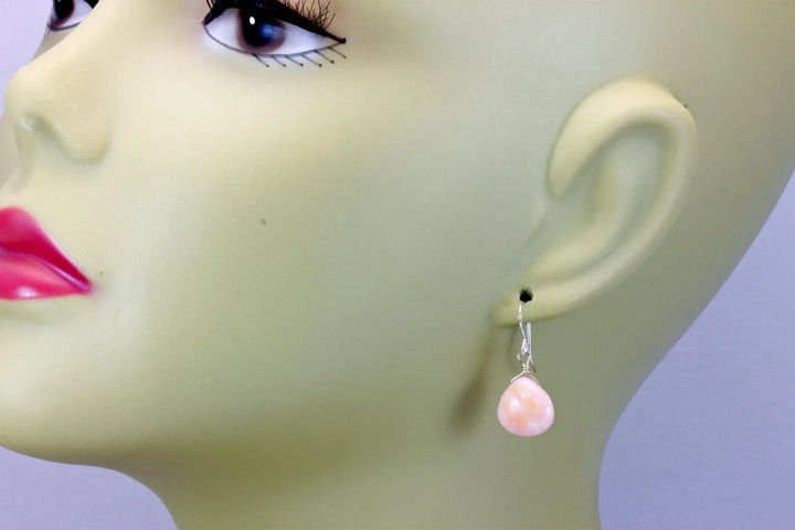 Pink Opal Earrings Smooth Heart Shaped Teardrops 14k Solid Gold or Filled or Sterling Silver Peruvian Opals Soft Earthy Pink color simple - Spyglass Designs