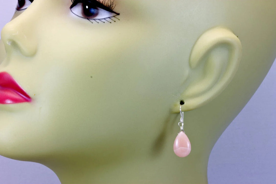 Pink Peruvian Opal Earrings Smooth Pear Long Teardrops 14k Solid Gold or Filled or Sterling Silver Raw Soft Pink Opals Earthy color Simple - Spyglass Designs