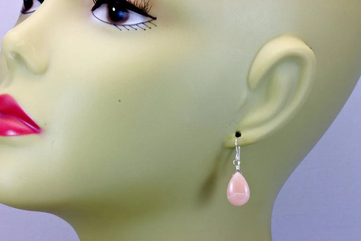 Pink Peruvian Opal Earrings Smooth Pear Long Teardrops 14k Solid Gold or Filled or Sterling Silver Raw Soft Pink Opals Earthy color Simple - Spyglass Designs