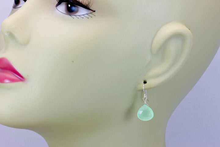 Soft Pale Green Chalcedony Earrings Teardrop Heart Shaped Faceted 14k Solid Gold or Filled or Sterling Silver Simple Dainty Natural Drops