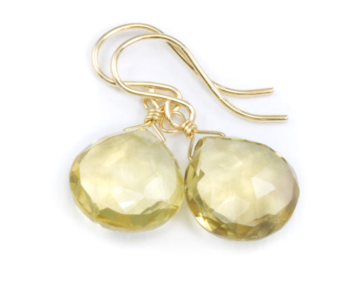 Champagne Topaz Earrings Faceted Briolette Heart Dangle Drops Sterling Silver or 14k Solid Gold or Filled Earthy Yellow Classic Neutral