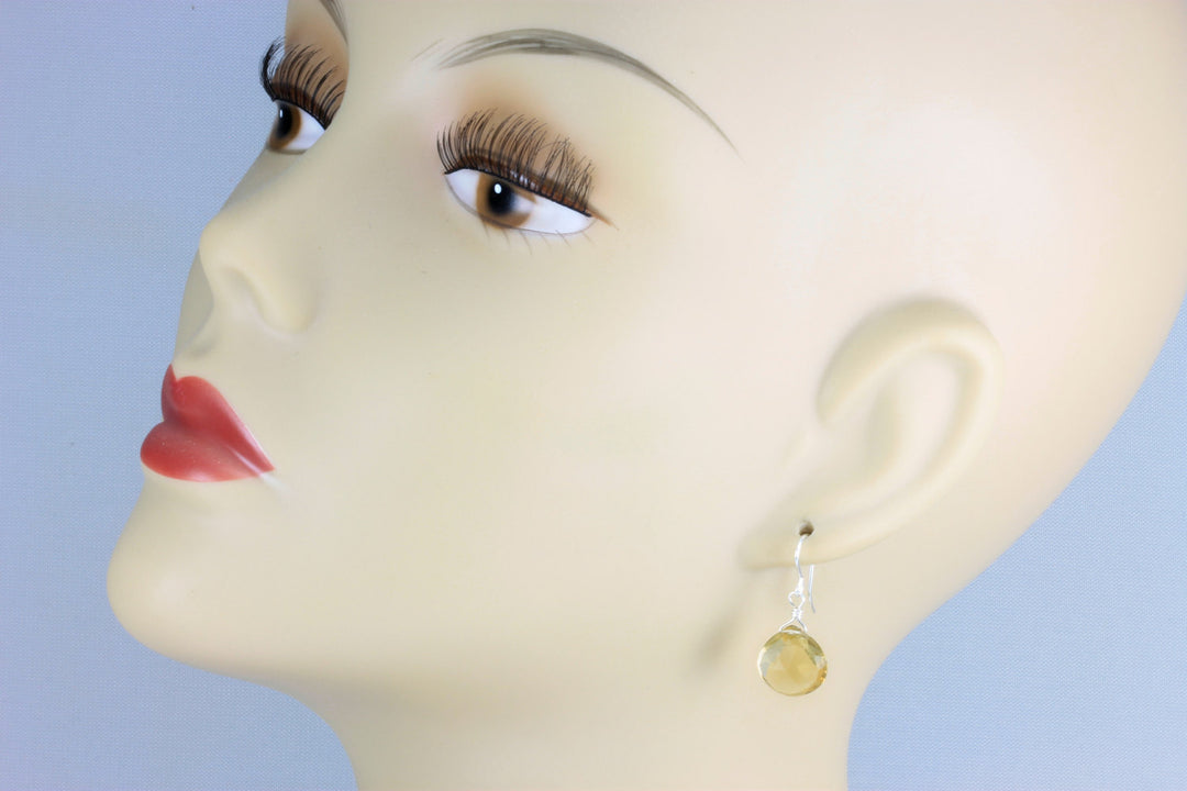 Champagne Topaz Earrings Faceted Briolette Heart Dangle Drops Sterling Silver or 14k Solid Gold or Filled Earthy Yellow Classic Neutral